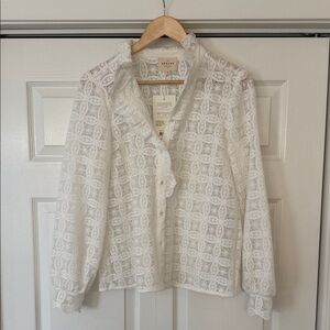 Sézane White Lace Ruffle Collar Blouse